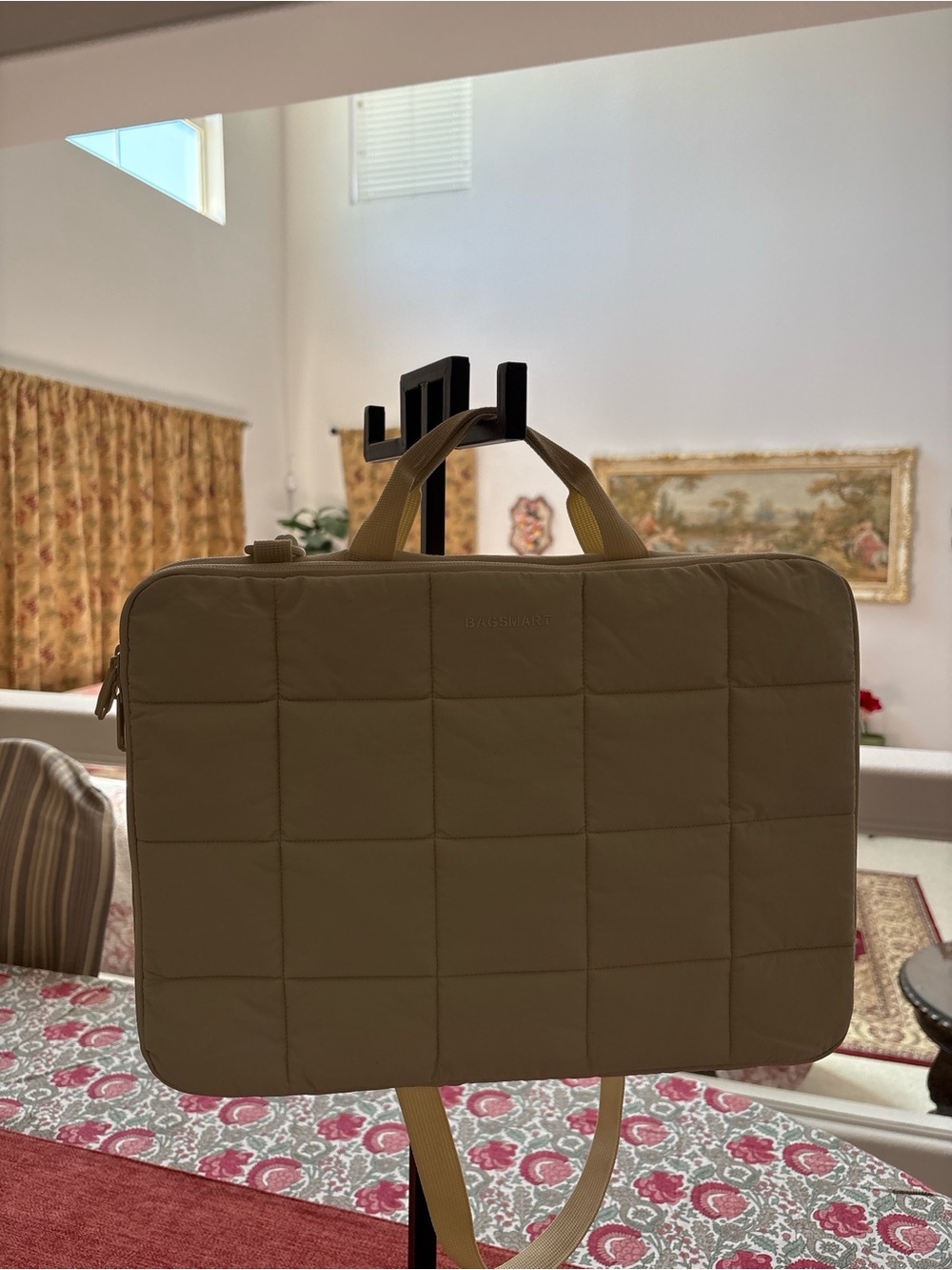 Quilted Laptop Briefcase in cream yellow